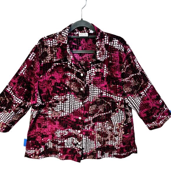 Kim Rogers Women's 14 Petite Scale Print Button Up Blouse Hot Pink Animal Print - Picture 2 of 5